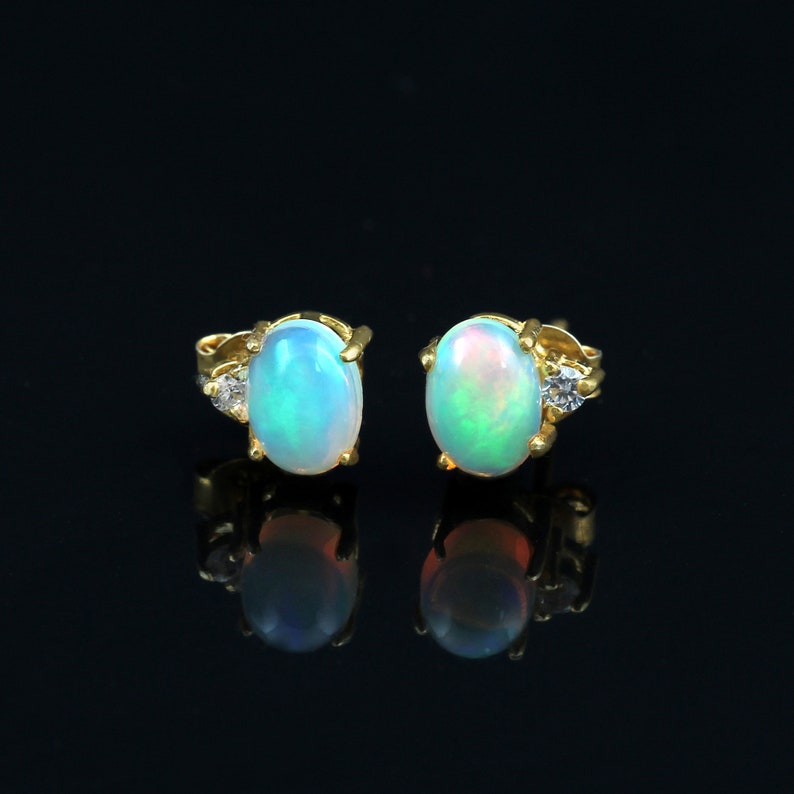 Opal Stud Earrings Libra Chakra Fire Opal Earrings Stud Gold Plated