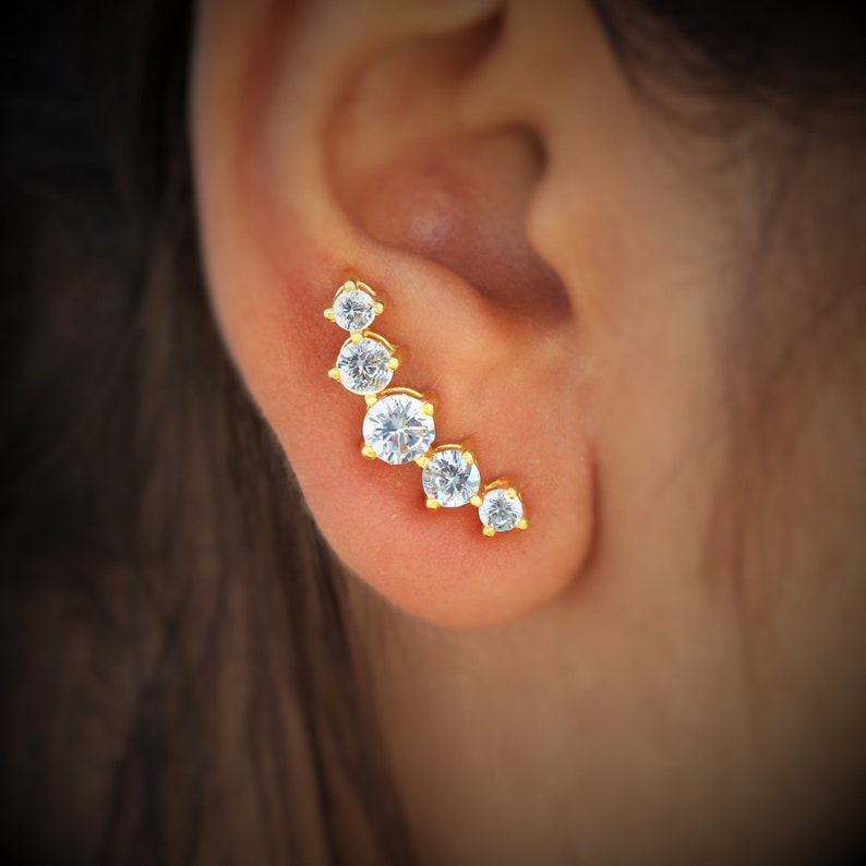 Zircon Earrings Silver Earring Studs Cute Gold Plated Stud image 0