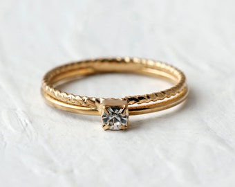 Women's 14k Gold Filled  Ring Double Band Minimal Solid Gold Ring with Zircon, Stackable, Thumb Ring, Tiny Engagement Band, Promise Ring