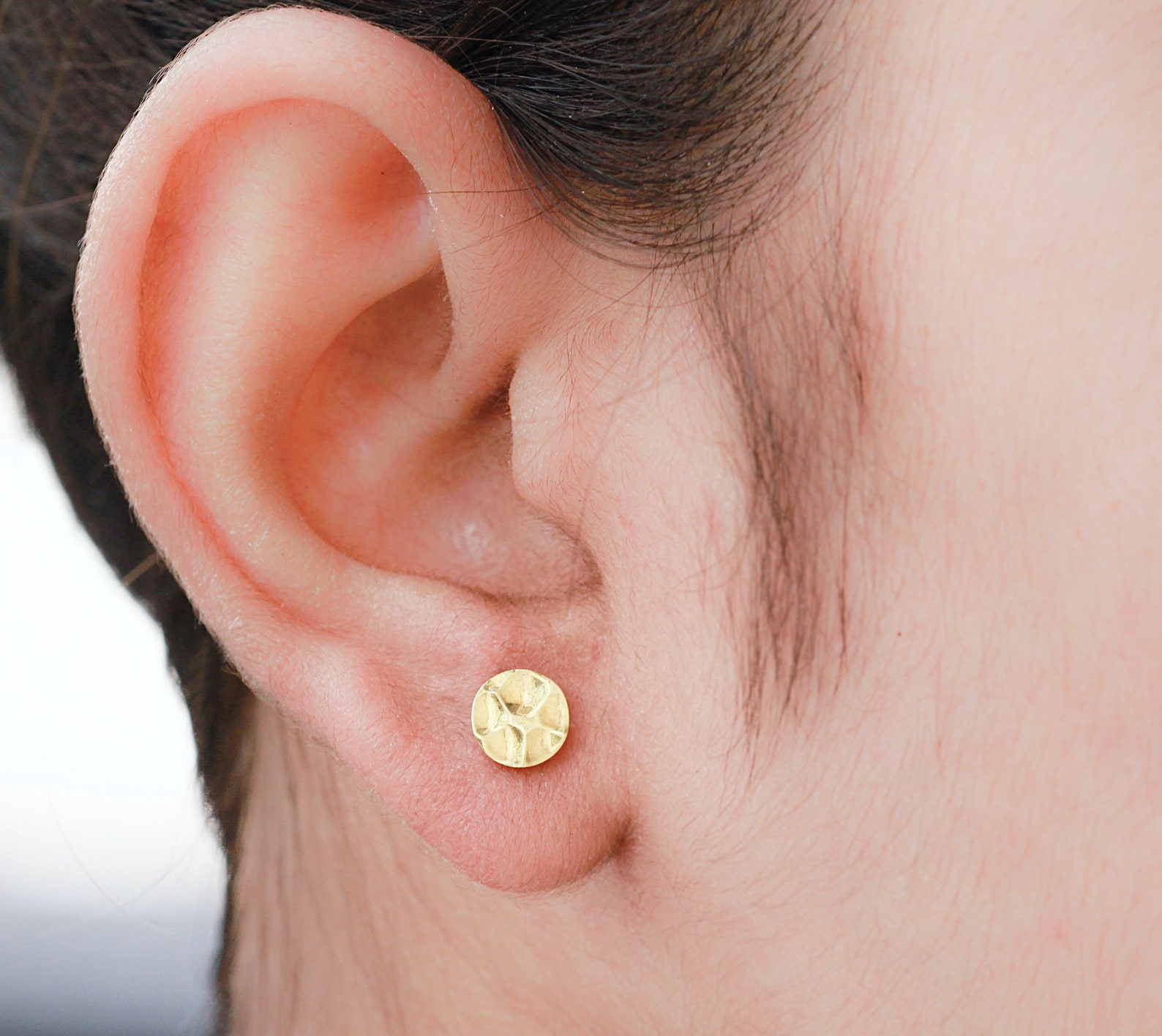 14K Gold Filled Round Hammered Solid Gold Stud Earrings Gift Etsy