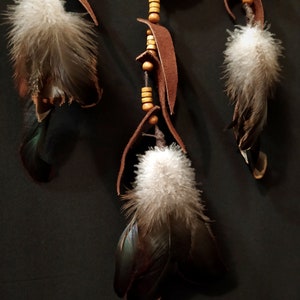 Dreamcatcher with many beads, unusual web weaving, Leather Decore, Natural feathers, Brown wall hanging image 5