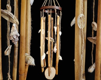 Wind Chimes, Coastal Fing Ling, Seashells and Reed garden hanging, Soothing gentle sound