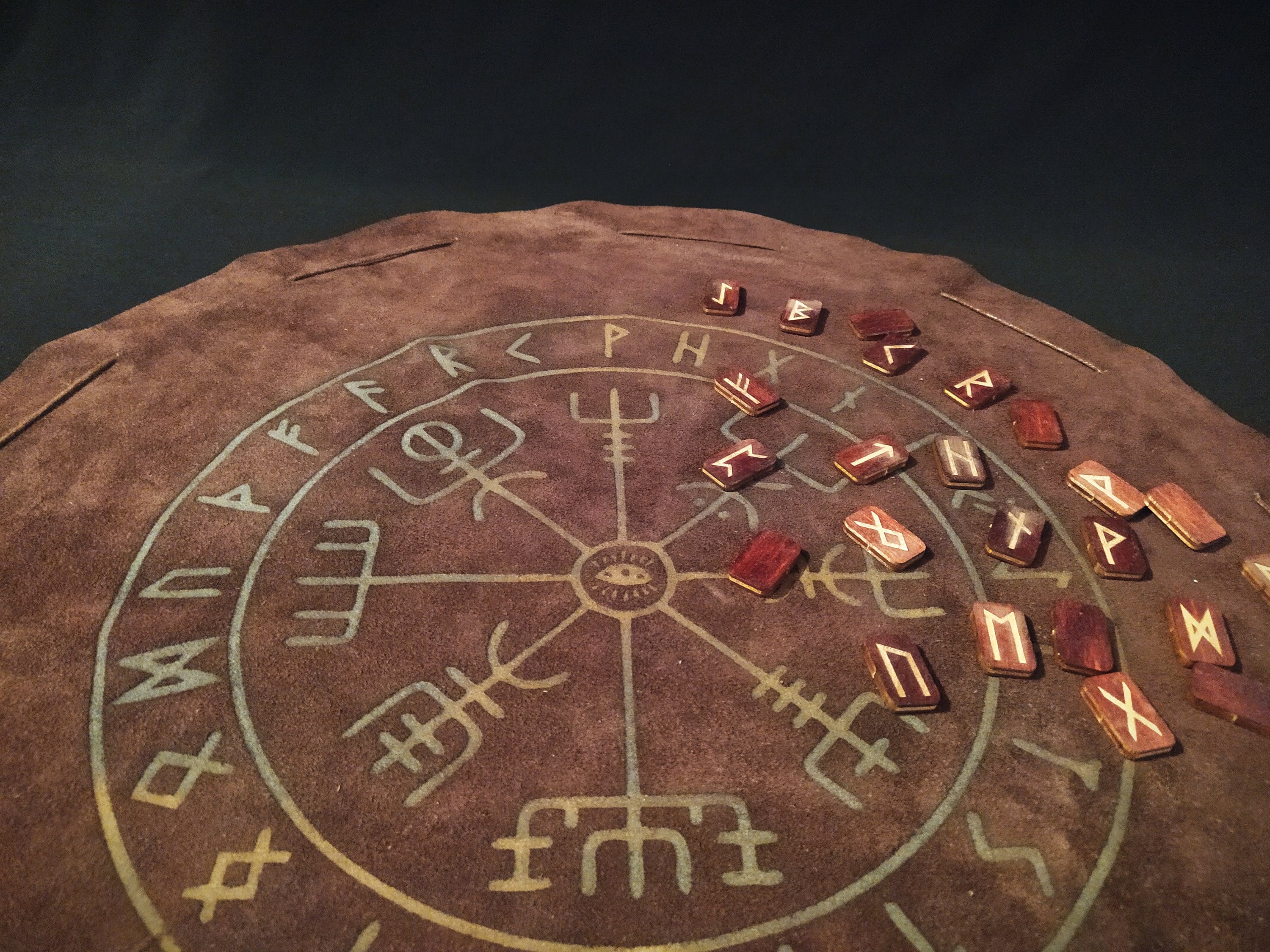 Leather Rune Divination Cloth With Runic Circle Runic Scroll Etsy