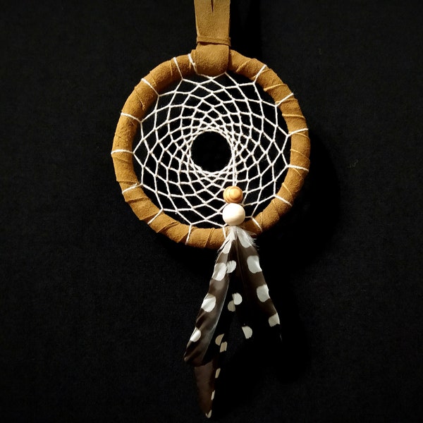 Small Leather Dreamcatcher, Woodpecker Feathers, Car Rearview Mirror Amulet