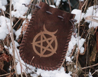 Tarot Leather bag, Pentagram ingraved, Leather pouch for Tarot Card Deck