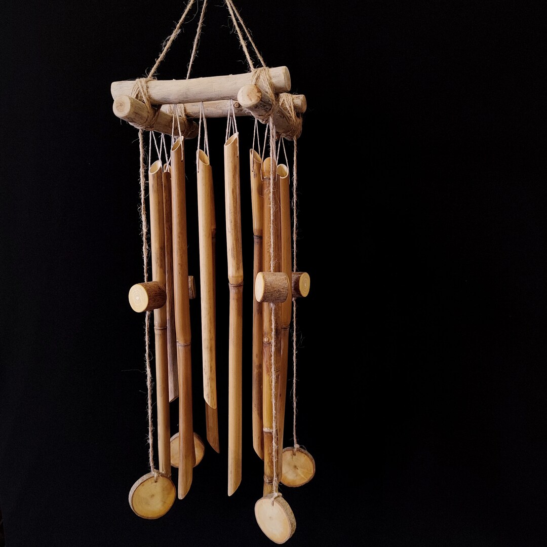 Wind Chimes With Reed Stalks and Maple Slices, Garden Hanging Made of Natural Materials, Outdoor ... - Natural Material Outdoor Decor
