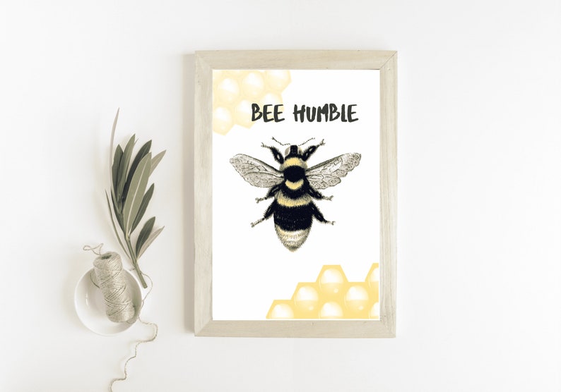 DOWNLOADABLE Bee Humble Quote Bee Printable Wall Art Honeycomb - Etsy