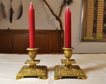 Vintage Swedish Mid Century Brass Candle Holders (2) - Whimsical Home Decor, Dark Cottagecore Decor, Dark Academia Candle Holder