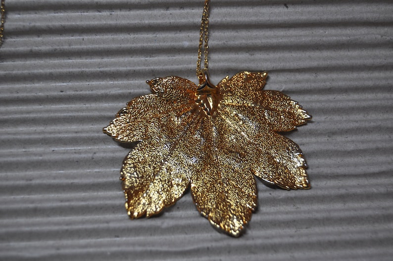 Witchy Gold Dipped Maple Leaf on Gold Tone Chain Autumn Nature Preloved