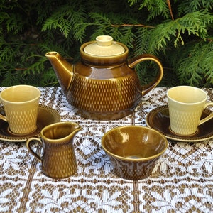 1960&#39;s Norwegian Stavangerflint Brunette Coffee Tea Service For Two - Pot, Coffee Cups, Milk Jug, Sugar Bowl - Vintage, Scandinavian Vintage