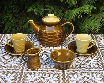 1960's Norwegian Stavangerflint Brunette Coffee Tea Service For Two - Pot, Coffee Cups, Milk Jug, Sugar Bowl - Vintage, Scandinavian Vintage