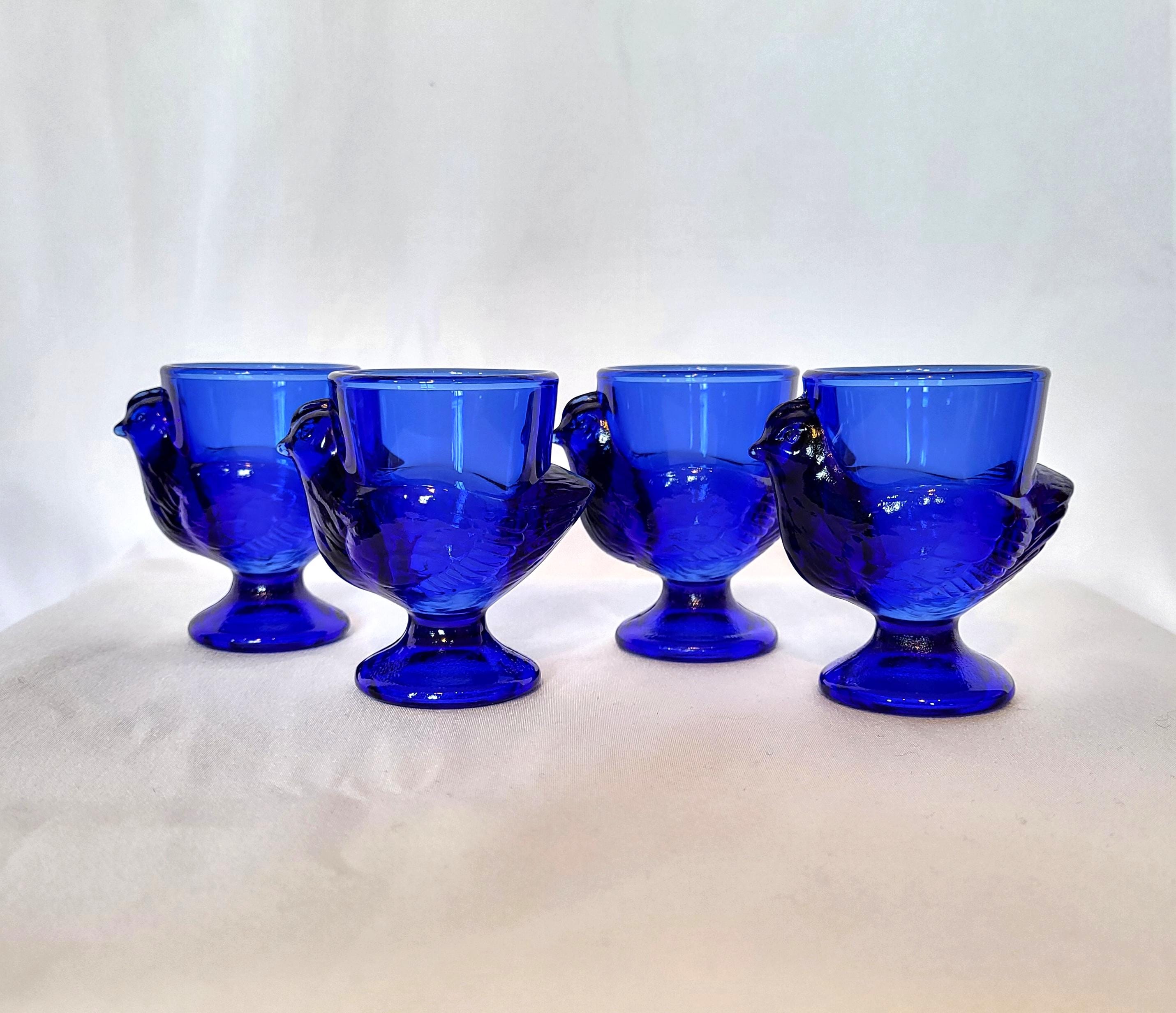 French Cobalt Blue Glass Egg Cups (4), Coquetier Poulet, Arcoroc Glass