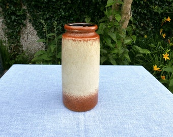 1970's Ceramic Vase, Scheurich West German Pottery, Model 201-22, Brown Tan Mottled Cream Beige, Retro Ceramic Vase, Retro Vase, Fat Lava