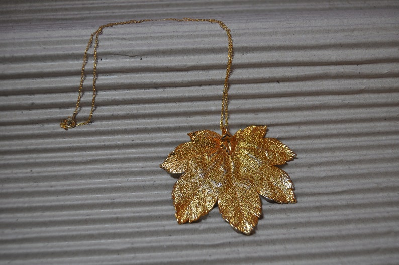 Witchy Gold Dipped Maple Leaf on Gold Tone Chain Autumn Nature Preloved