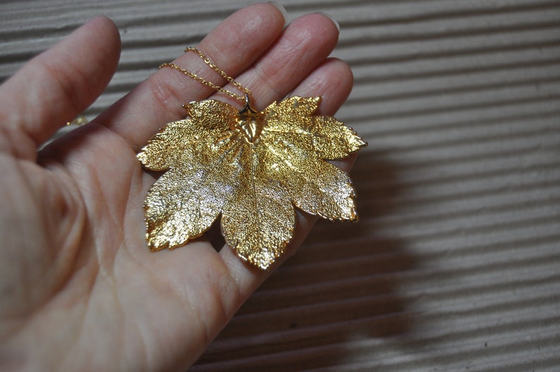 Witchy Gold Dipped Maple Leaf on Gold Tone Chain Autumn Nature Preloved
