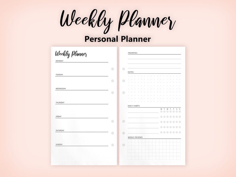 Personal Weekly Planner V1 Printable Weekly Planner - Etsy
