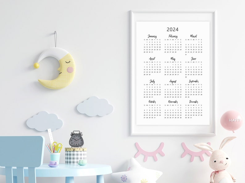 A2 2024 Yearly Calendar Year at a Glance Printable Yearly Etsy
