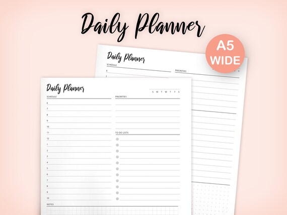 A5 WIDE DAILY PLANNER Printable Daily Planner Simple&amp;clean | Etsy