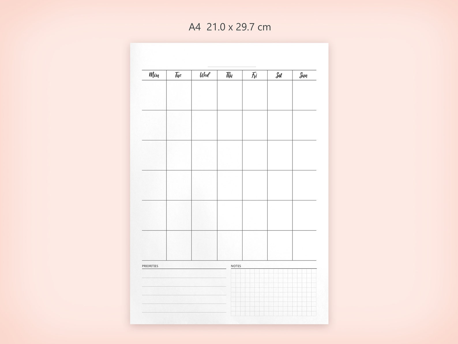 A4 Monthly Planner 1 Page Blank Version Undated Without - Etsy