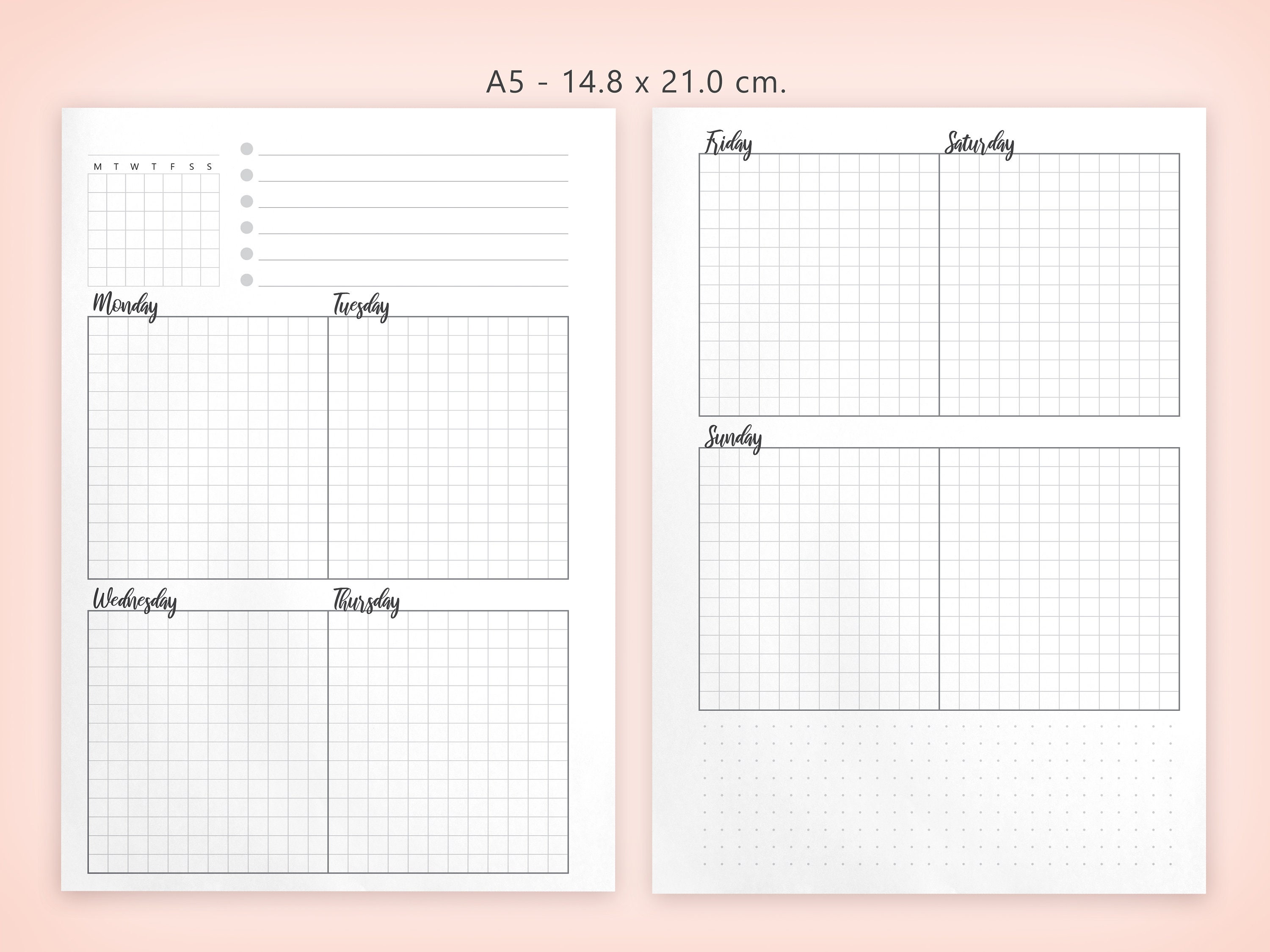A5 Weekly Planner Grid Version V2 2 Pages Grid Weekly Etsy
