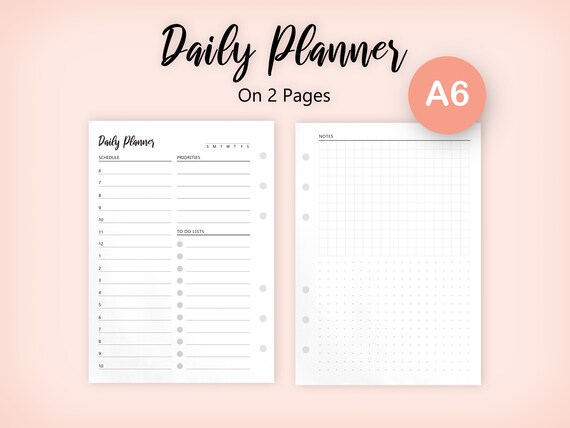 A6 DAILY PLANNER V1 Printable Daily Planner Simple&amp;clean | Etsy