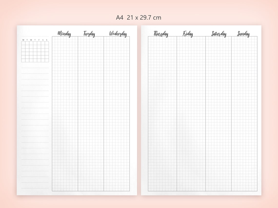 A4 Weekly Planner Grid Version V1 2 Pages Grid Weekly Etsy