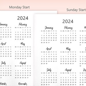A2 2024 Yearly Calendar Year at a Glance Printable Yearly - Etsy