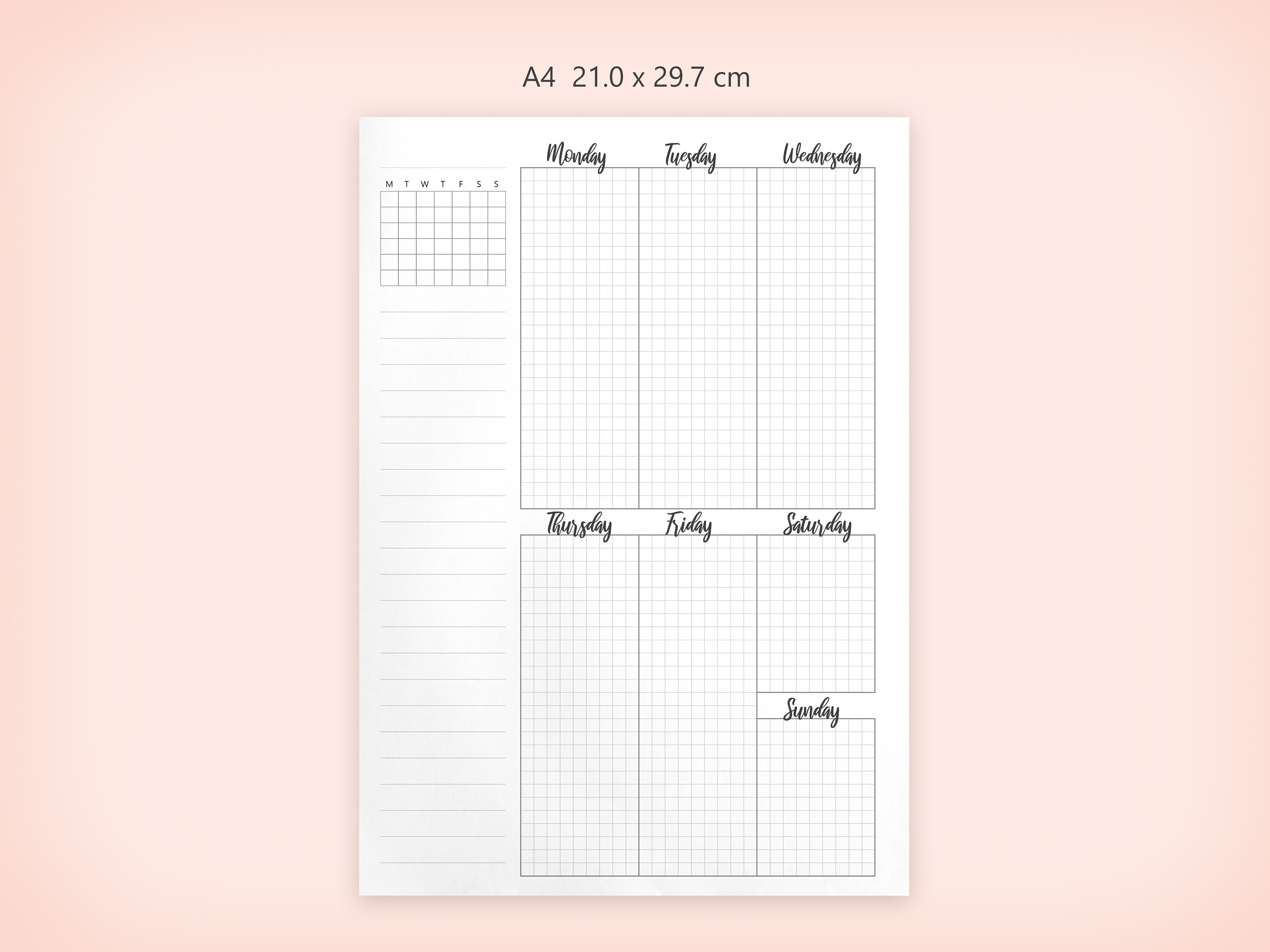 A4 Weekly Planner Grid Version V2 1 Pages Grid Weekly Etsy España