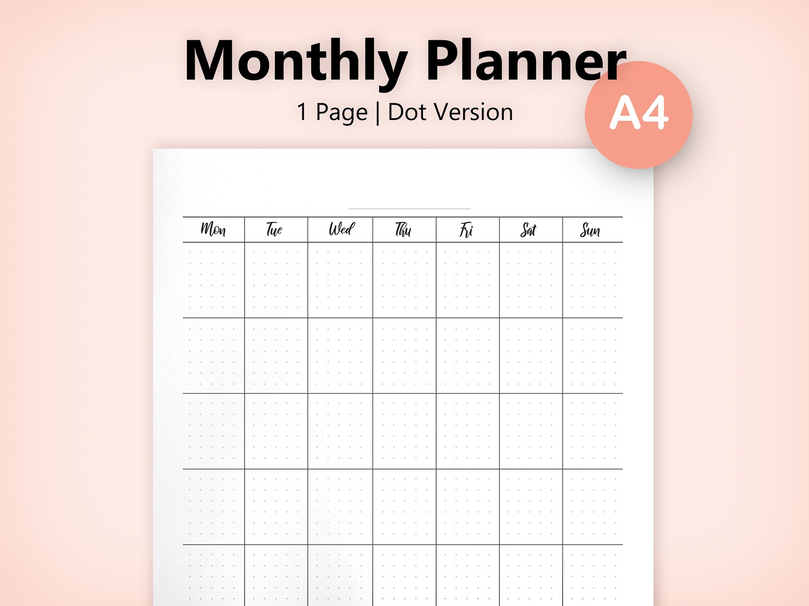 A4 Monthly Planner 1 Page Dot Version Undated Without Etsy España