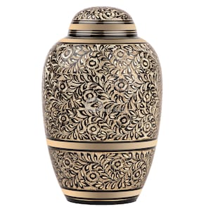 Solid Brass Cremation Urns for Human Ashes - Etched Funeral Urns for Ashes Handmade - Adult Burial Memorial Urns for Pets Dogs Cats