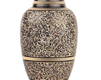 Solid Brass Cremation Urns for Human Ashes - Etched Funeral Urns for Ashes Handmade - Adult Burial Memorial Urns for Pets Dogs Cats