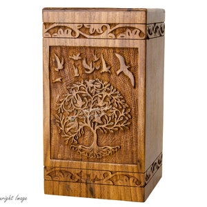 Wooden Cremation Urns for Human Ashes - Tree of Life Wooden Carved Box - Memorial Keepsake Urn - Urn for Mom and Dad by TimberLaneLLC