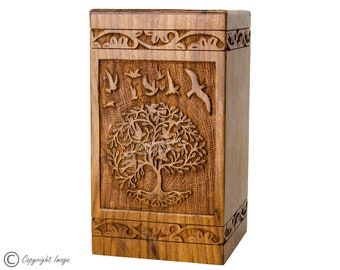 Wooden Cremation Urns for Human Ashes - Tree of Life Wooden Carved Box - Memorial Keepsake Urn - Urn for Mom and Dad by TimberLaneLLC