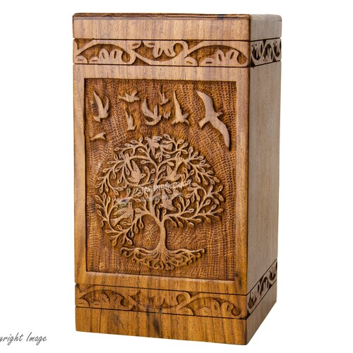 Personalized Rosewood Urn for Human Ashes, Tree of Life Adult Cremation Urn for Mom or Dad