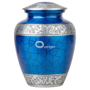 Handmade Cremation Urn for Human Ashes Shiny Blue Funeral Urn for Ashes Adult Handcrafted
