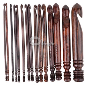 Rosewood Set of 12 Crochet Hooks - Set 1mm to 25mm - A Complete Set of Crochet Hooks for Knitting Handmade - Handcrafted Knitting Needles