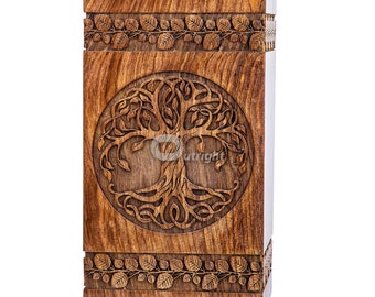 Handmade Rosewood Urn for Human Ashes - Tree of Life Wooden Box - Personalized Cremation Urn for Ashes Handcrafted - Large Wooden Urn Box