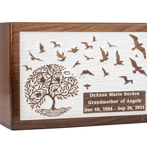 Wooden Cremation Urns for Human Ashes - Tree of Life Wooden Carved Box - Memorial Keepsake Urn - Urn for Mom and Dad by TimberLaneLLC