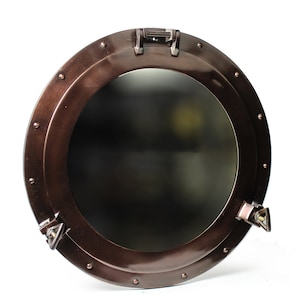 Handmade Vintage Porthole Mirror, Wall Mirror Nautical Decor Antique Brown - Round Hole Decorative Bathroom Mirrors