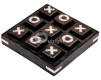 Gioco del tris in legno - Gioco da tavolo in palissandro fatto a mano, regalo per la famiglia