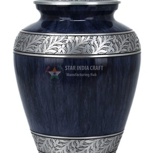 Handmade Cremation Urn for Human Ashes Adult - Large Elite Blue Urn for Ashes - A Perfect Funeral Urn for your loved ones | 200 lbs | 10x8"