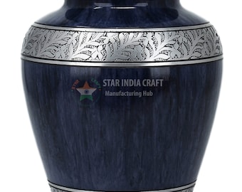 Handmade Cremation Urn for Human Ashes Adult - Large Elite Blue Urn for Ashes - A Perfect Funeral Urn for your loved ones | 200 lbs | 10x8&quot;