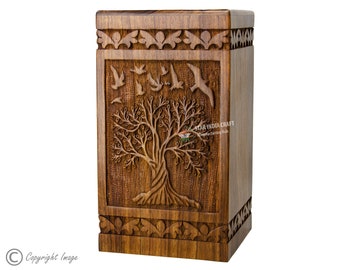 Wooden Cremation Urns for Human Ashes - Tree of Life Wooden Carved Box - Memorial Keepsake Urn - Urn for Mom and Dad by TimberLaneLLC