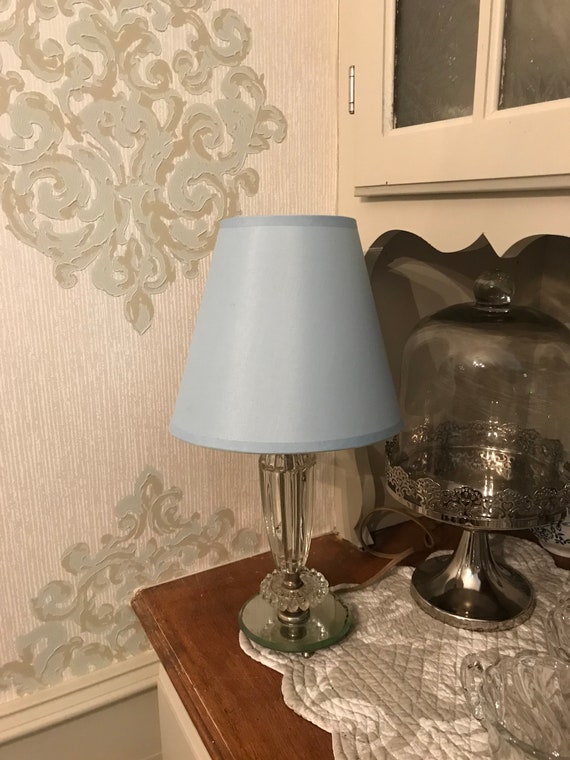 Vintage Glass Lamp with Powder Blue Shade