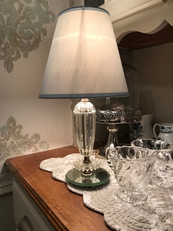 Vintage Glass Lamp with Powder Blue Shade