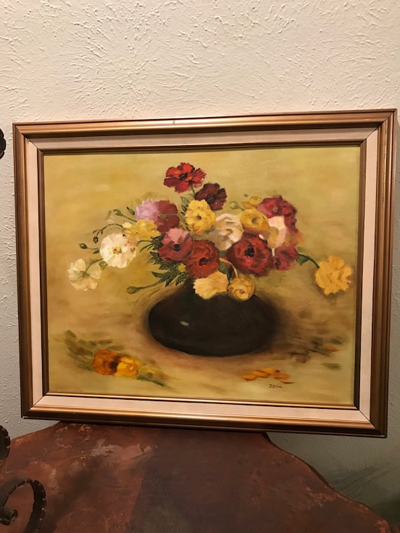 Mixed Florals Original Framed Oil Painting
