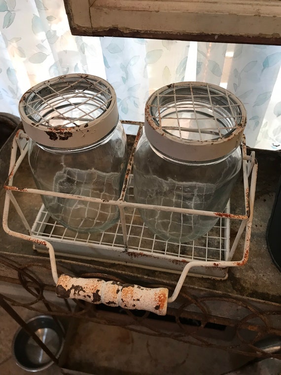 Shabby White Jar Vases & Caddy