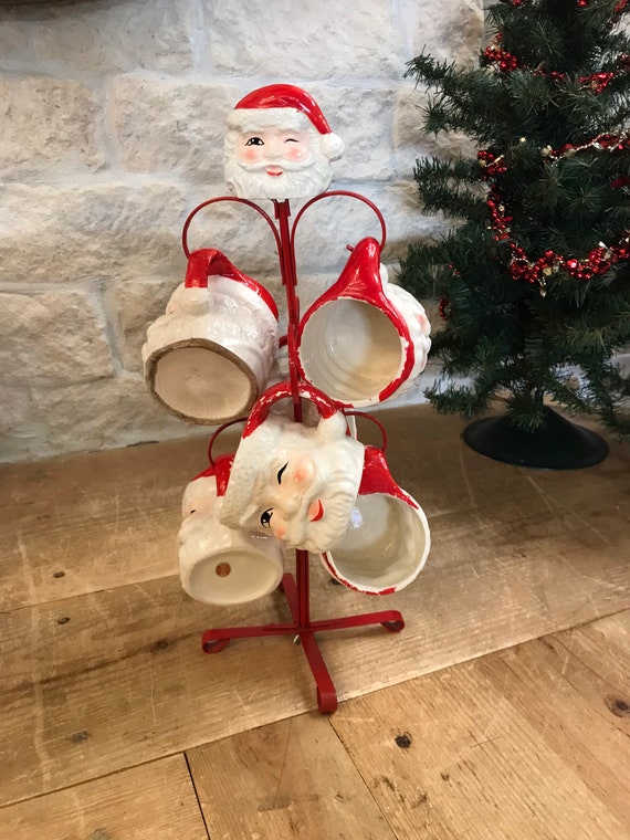 1969 7 pc. Santa Mugs & Rack Set