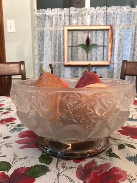 Vintage Italian Frosted Rose Glass Serving Bowl