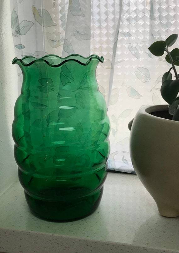 Vintage Beehive Green Glass Vase